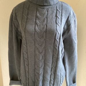 Blue Cable Knit Design Turtleneck Sweater